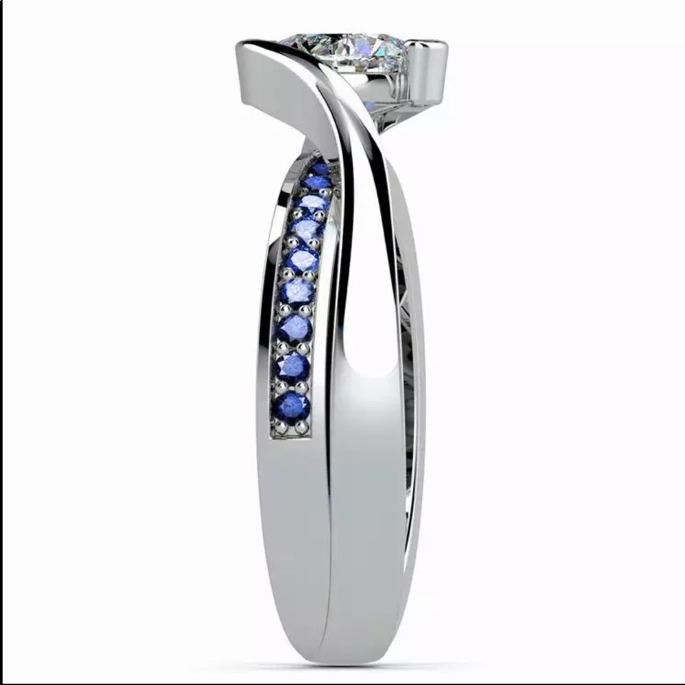 New 925 Silver Double Deck Sapphire Ring - Picture 4 of 6